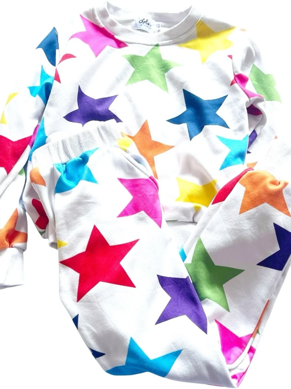 Lola + The Boys Rainbow Star Sweatshirt Jogger Set Girls Size 8 EUC